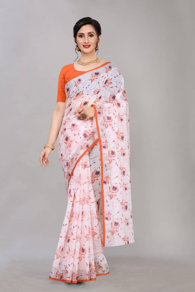 Linen Rose Fancy Designer Casual Wear Cotton Printed Latest Saree Collection